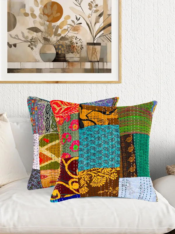 Multi_Kantha_Embroidery_Silk_Cushion_Nd_Pillow_Covers_(16_X16_Inch)_For_Sofa_Bedroom_Bedroom,_Living_Room,_Office_(Multicolor,_Grey)_Pack_Of_2