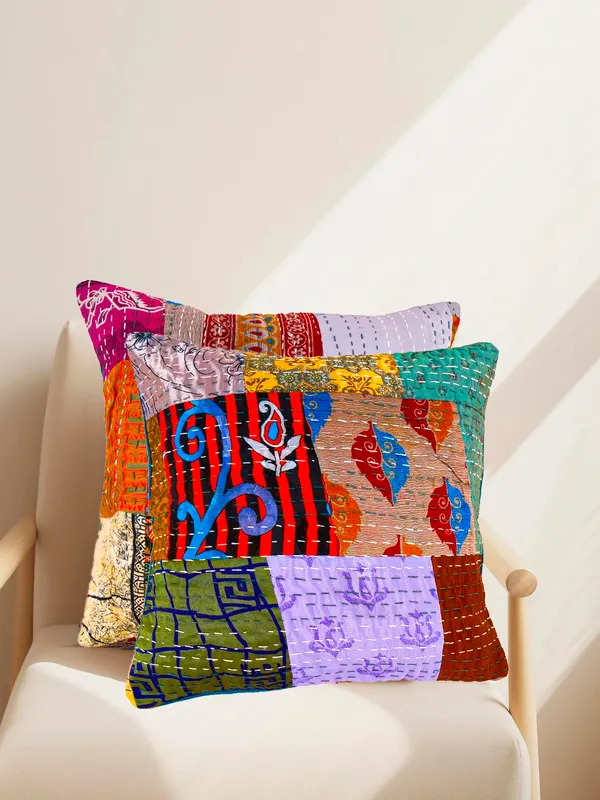 Multi_Kantha_Embroidery_Silk_Cushion_Nd_Pillow_Covers_(16_X16_Inch)_For_Sofa_Bedroom_Bedroom,_Living_Room,_Office_(Multicolor,_Grey)_Pack_Of_2