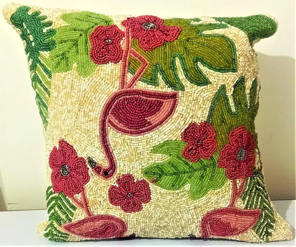 Multicolor_Printed_Cushions_&_Pillows_Case_Beaded_Pink_Swan_Pattern_(40.64_Cm*40.64_Cm)