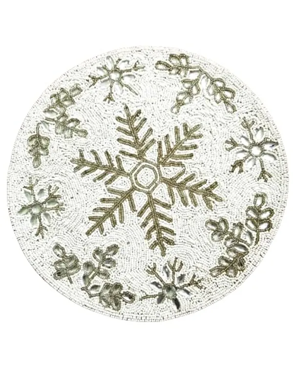 Firozi_Poleyster_Placemats,_Beaded_Design,14_Inch_Gulmohar_Floral_Pattern,_Best_For_Bed-Side_Table/Center_Table,_Dining_Table/ShelvesPack_Of_1