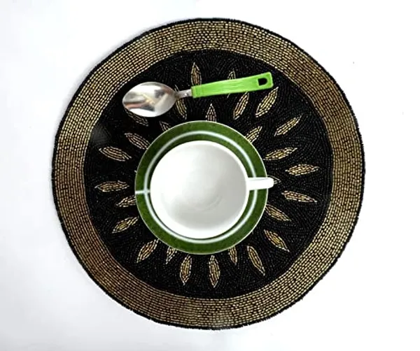 Turquoise_Beaded_Dining_Table_Dinning_Blue_Golden_Paecock_Feather_Round_Mat_14_Inches_Circle