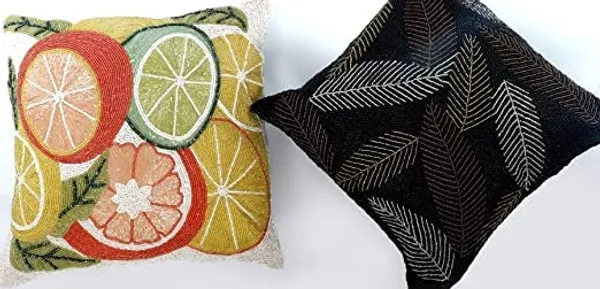 Multicolor_Printed_100%_Beaded_Cushion_Covers_Cushion_Case_Pillowcases_16X16_Inches_(40X40_Cms)_Throw_Pillow_Sham_Floral_Cushion_Covers_For_Sofa_Couch_Bed_Chair_Pack_Of_2_Black_Nd_Orange