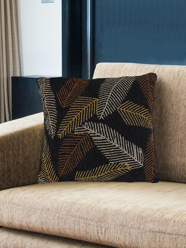 Multicolor_Printed_100%_Beaded_Cushion_Covers_Cushion_Case_Pillowcases_16X16_Inches_(40X40_Cms)_Throw_Pillow_Sham_Floral_Cushion_Covers_For_Sofa_Couch_Bed_Chair_Pack_Of_2_Black_Nd_Orange
