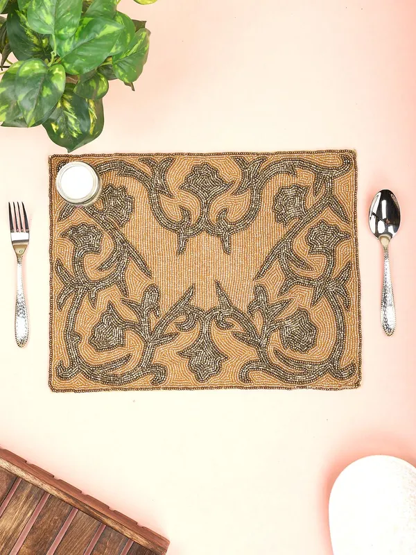 Gold_Cotton_Placemats,_Printed_Design,14_Inch_Rectangular,_Best_For_Bed-Side_Table/Center_Table,_Dining_Table/Shelves