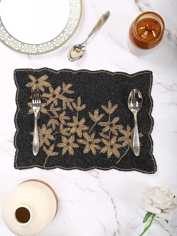 Black_Floral_Cotton_Placemats,_Printed_Design,14_Inch_Rectangular,_Best_For_Bed-Side_Table/Center_Table,_Dining_Table/Shelves