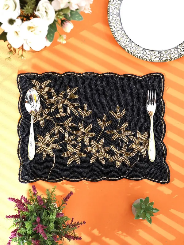 Black_Floral_Cotton_Placemats,_Printed_Design,14_Inch_Rectangular,_Best_For_Bed-Side_Table/Center_Table,_Dining_Table/Shelves