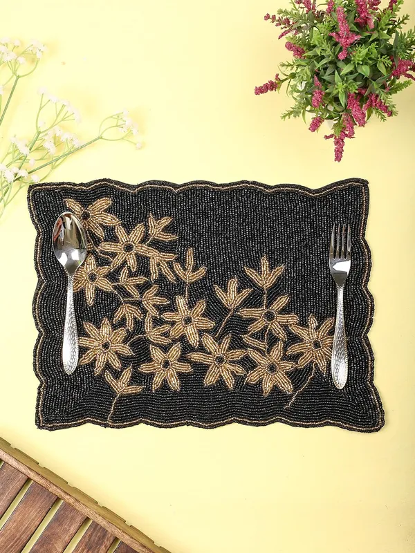 Black_Floral_Cotton_Placemats,_Printed_Design,14_Inch_Rectangular,_Best_For_Bed-Side_Table/Center_Table,_Dining_Table/Shelves