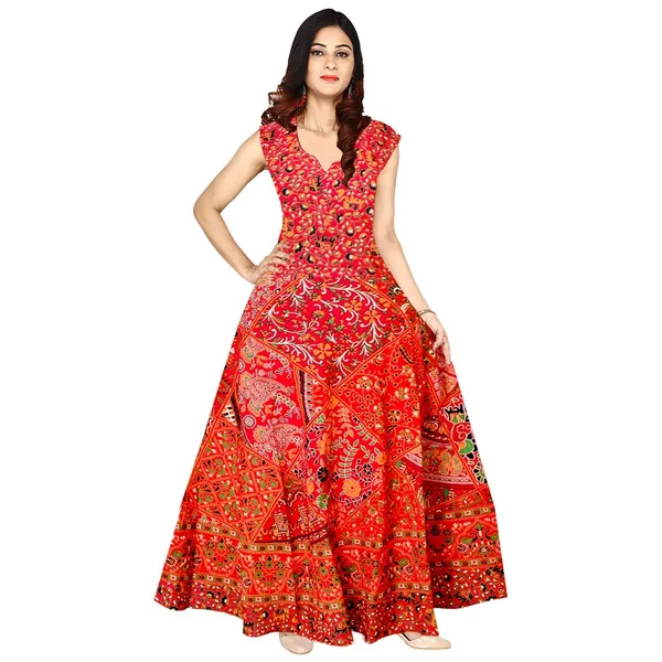 Red_Jaipur_Stitched_Pom_Pom_Casual_Cotton_Long_Maxi_Dress_For_Women