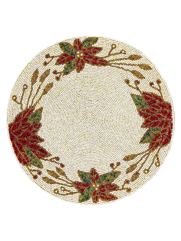 Firozi_Poleyster_Placemats,_Beaded_Design,14_Inch_Gulmohar_Floral_Pattern,_Best_For_Bed-Side_Table/Center_Table,_Dining_Table/Shelves_Pack_Of_2