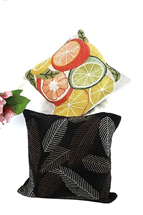 Multicolor_Printed_100%_Beaded_Cushion_Covers_Cushion_Case_Pillowcases_16X16_Inches_(40X40_Cms)_Throw_Pillow_Sham_Floral_Cushion_Covers_For_Sofa_Couch_Bed_Chair_Pack_Of_2_Black_Nd_Orange