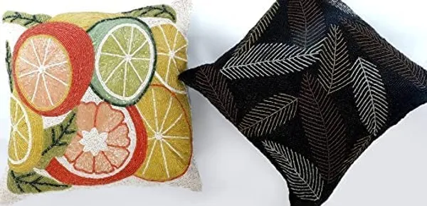 Multicolor_Printed_100%_Beaded_Cushion_Covers_Cushion_Case_Pillowcases_16X16_Inches_(40X40_Cms)_Throw_Pillow_Sham_Floral_Cushion_Covers_For_Sofa_Couch_Bed_Chair_Pack_Of_2_Black_Nd_Orange