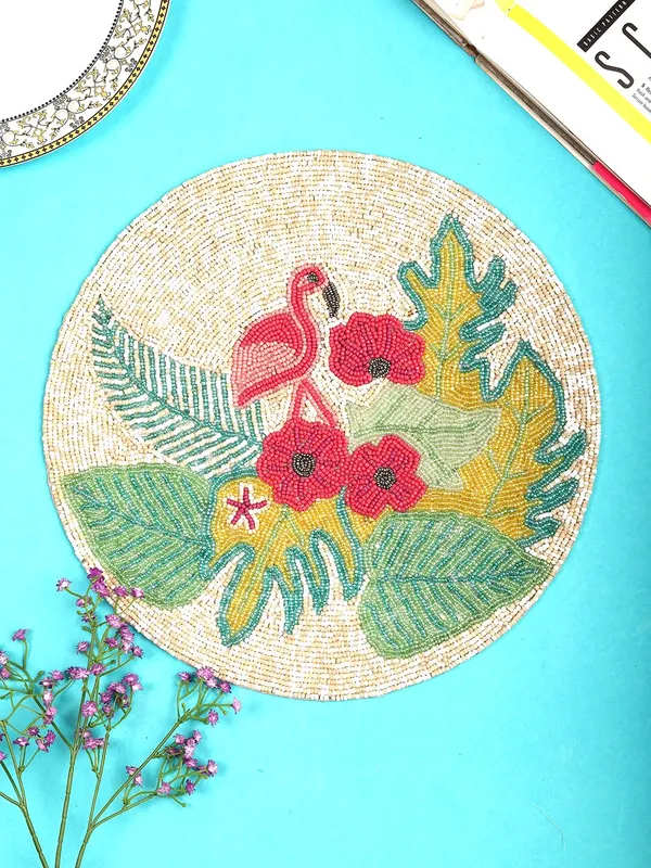 Green_Leaf_Printed_Poleyster_Placemats,_Printed_Design,14_Inch_Round,_Best_For_Bed-Side_Table/Center_Table,_Dining_Table/Shelves