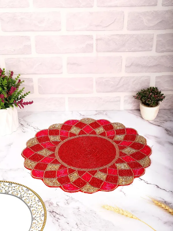 Rani_Pink_Poleyster_Placemats,_Printed_Design,14_Inch_Round,_Best_For_Bed-Side_Table/Center_Table,_Dining_Table/Shelves