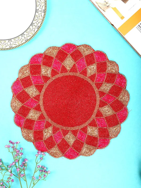Rani_Pink_Poleyster_Placemats,_Printed_Design,14_Inch_Round,_Best_For_Bed-Side_Table/Center_Table,_Dining_Table/Shelves