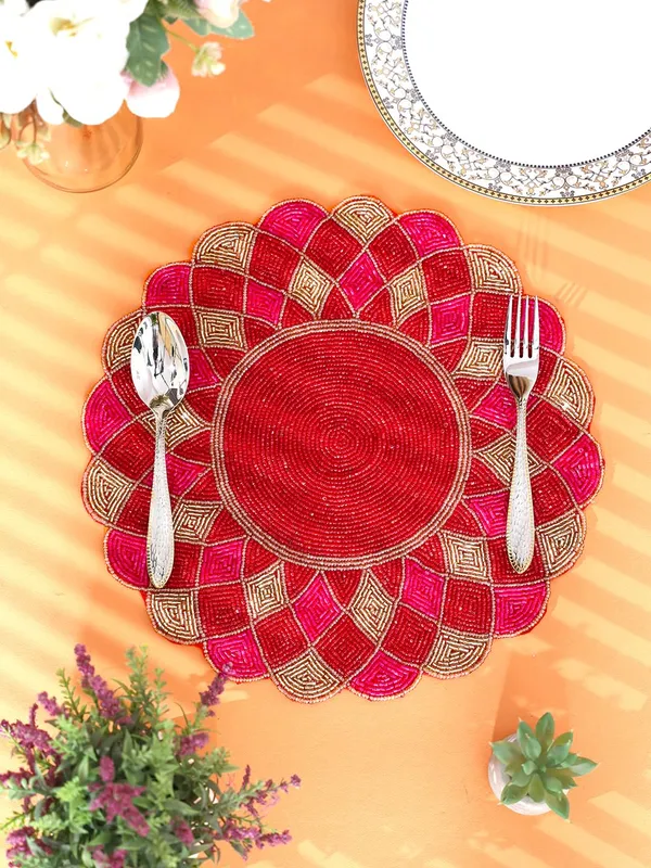 Rani_Pink_Poleyster_Placemats,_Printed_Design,14_Inch_Round,_Best_For_Bed-Side_Table/Center_Table,_Dining_Table/Shelves