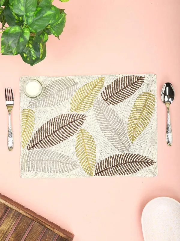 Firozi_Poleyster_Placemats,_Beaded_Design,14_Inch_Gulmohar_Floral_Pattern,_Best_For_Bed-Side_Table/Center_Table,_Dining_Table/Shelves_Pack_Of_2