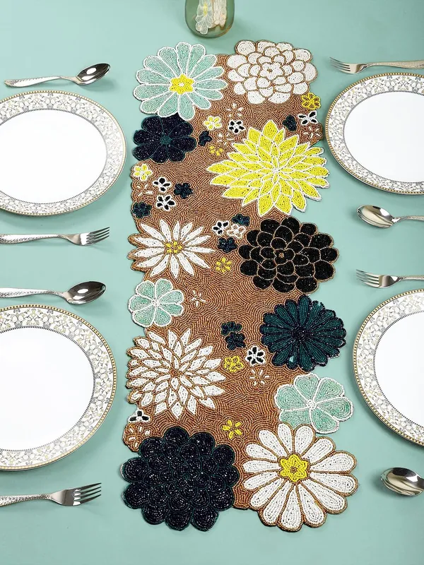 Mustard_Premium_Handcrafted_Beautiful_Beaded_Dinning_Table_Runner_13/36_Circle_Desgin