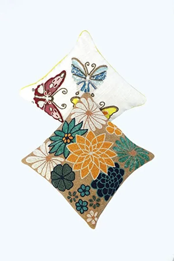 Multicolor_Aivik:100%_Beaded_Cushion_Covers_With_Prints_16X16_(40X40_Cm)_Pillowcases_For_A_Cushion_Yellow_Butterfly_And_Flower_Throw_Pillow_Sham_Floral_Cushion_Covers_For_Sofa_Couch_Bed_Chair_Pack_Of_2