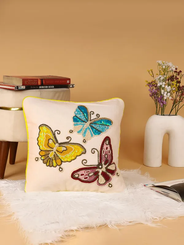 Multicolor_Aivik:100%_Beaded_Cushion_Covers_With_Prints_16X16_(40X40_Cm)_Pillowcases_For_A_Cushion_Yellow_Butterfly_And_Flower_Throw_Pillow_Sham_Floral_Cushion_Covers_For_Sofa_Couch_Bed_Chair_Pack_Of_2