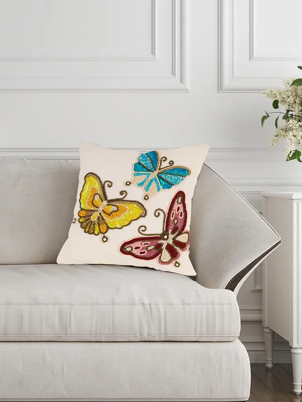 Multicolor_Aivik:100%_Beaded_Cushion_Covers_With_Prints_16X16_(40X40_Cm)_Pillowcases_For_A_Cushion_Yellow_Butterfly_And_Flower_Throw_Pillow_Sham_Floral_Cushion_Covers_For_Sofa_Couch_Bed_Chair_Pack_Of_2