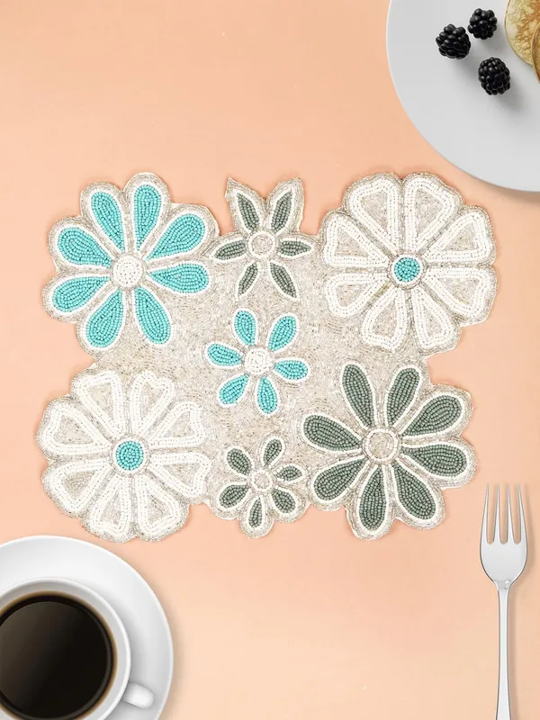 Firozi_Poleyster_Placemats,_Beaded_Design,14_Inch_Gulmohar_Floral_Pattern,_Best_For_Bed-Side_Table/Center_Table,_Dining_Table/Shelves_Pack_Of_2