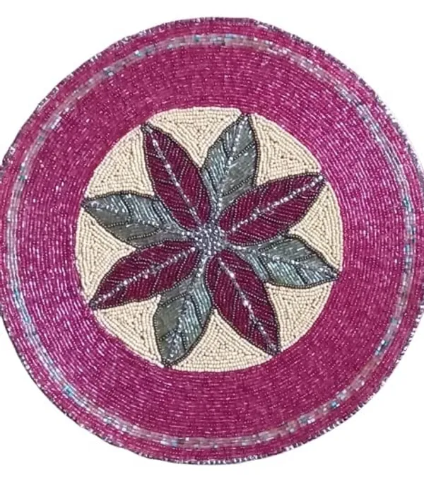 Firozi_Poleyster_Placemats,_Beaded_Design,14_Inchgolden_Pink_Round_Pattern,_Best_For_Bed-Side_Table/Center_Table,_Dining_Table/Shelves