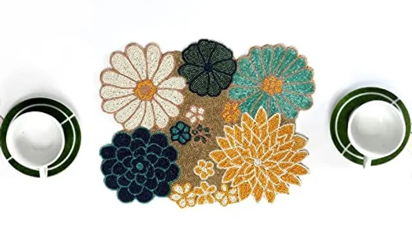 Turquoise_Beaded_Dining_Table_Gloden_Brown_Round_Mat_12_Inches_Circle