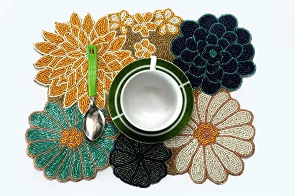 Turquoise_Beaded_Dining_Table_Gloden_Brown_Round_Mat_12_Inches_Circle