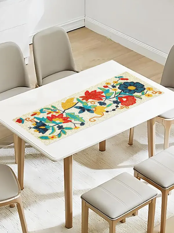 Red_Flower_And_Green_Leaf_Center_Table_Runner_For_Coffee,_Dining_Table_-_14X36_Inch_-_Printed_Table_Runner