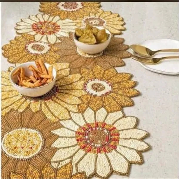 Brown_And_White_Flower_Center_Table_Runner_For_Coffee,_Dining_Table_-_14X36_Inch