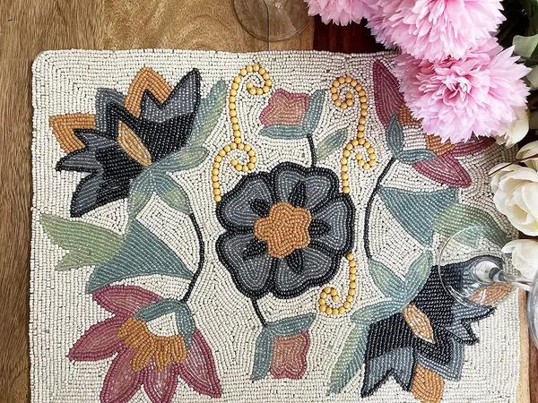 Multicolor_Poleyster_Placemats,_Beaded_Design,14_Inch_Gorgious_Flower_Pattern,_Best_For_Bed-Side_Table/Center_Table,_Dining_Table/Shelves