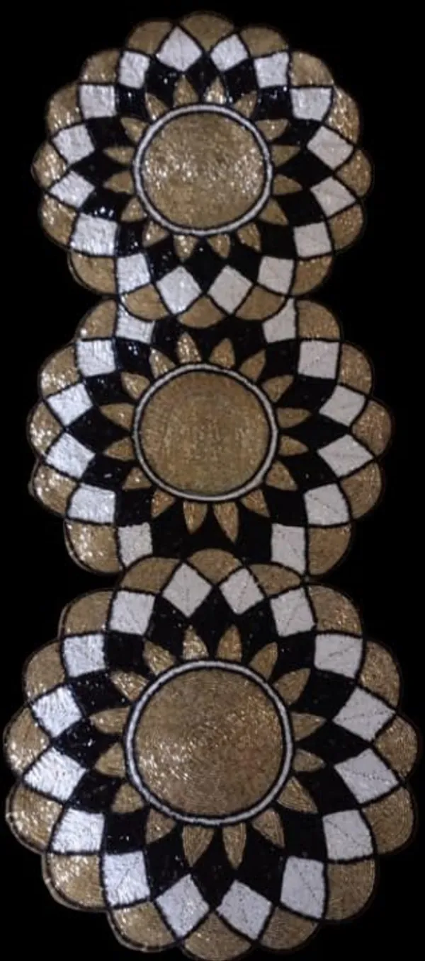 White_&_Maroon_Premium_Handcraf_Beautiful_Beaded_Table_Runner_Craftsmanship_(13_*_36_Inches,_Golden_Nd_Black_Circle_Pattern)