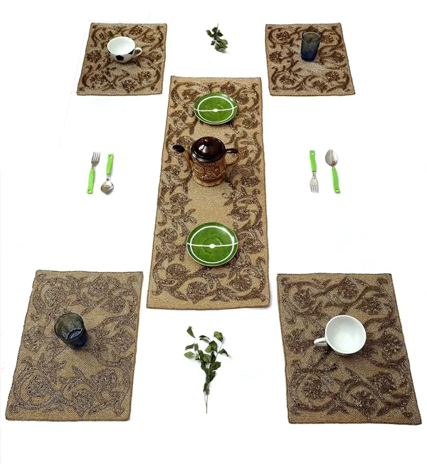Multicolor_Awesome_Best_Export_Quality_Jacquard_Cotton_Dining_Table_Mats_5_Pieces_With_Runner_-_Set_Of_5_(Mats-_14"_X_12"_And_Table_Runner-_36"_X_13")