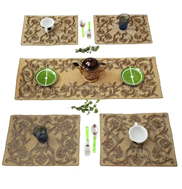 Multicolor_Awesome_Best_Export_Quality_Jacquard_Cotton_Dining_Table_Mats_5_Pieces_With_Runner_-_Set_Of_5_(Mats-_14"_X_12"_And_Table_Runner-_36"_X_13")