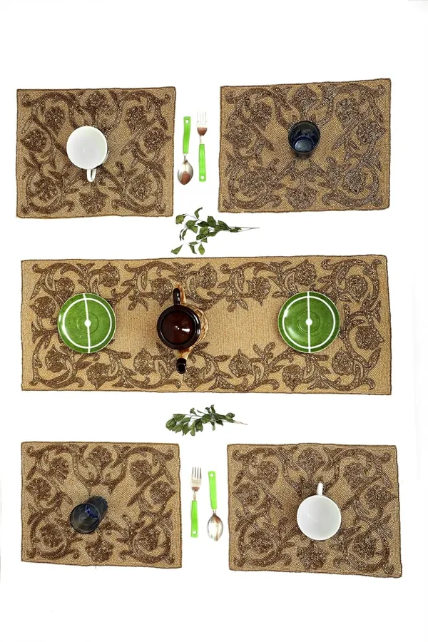 Multicolor_Awesome_Best_Export_Quality_Jacquard_Cotton_Dining_Table_Mats_5_Pieces_With_Runner_-_Set_Of_5_(Mats-_14"_X_12"_And_Table_Runner-_36"_X_13")
