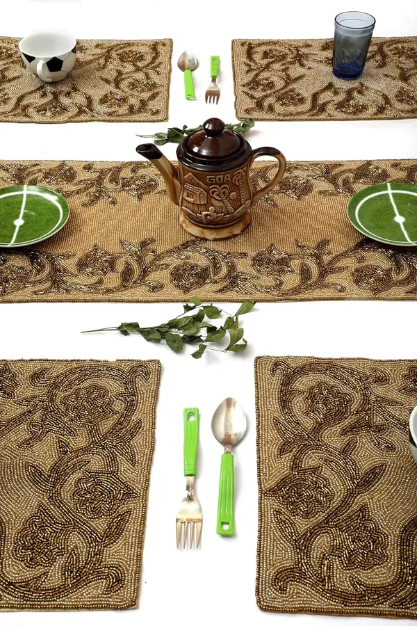 Multicolor_Awesome_Best_Export_Quality_Jacquard_Cotton_Dining_Table_Mats_5_Pieces_With_Runner_-_Set_Of_5_(Mats-_14"_X_12"_And_Table_Runner-_36"_X_13")