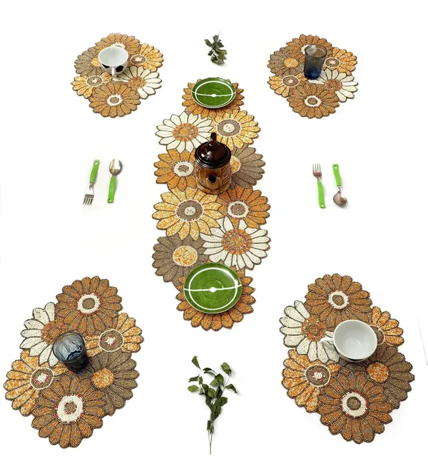 Multicolor_Awesome_Best_Export_Quality_Jacquard_Cotton_Dining_Table_Mats_5_Pieces_With_Runner_-_Set_Of_5_(Mats-_14"_X_12"_And_Table_Runner-_36"_X_13")
