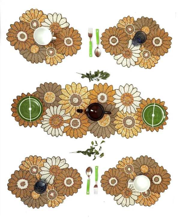 Multicolor_Awesome_Best_Export_Quality_Jacquard_Cotton_Dining_Table_Mats_5_Pieces_With_Runner_-_Set_Of_5_(Mats-_14"_X_12"_And_Table_Runner-_36"_X_13")