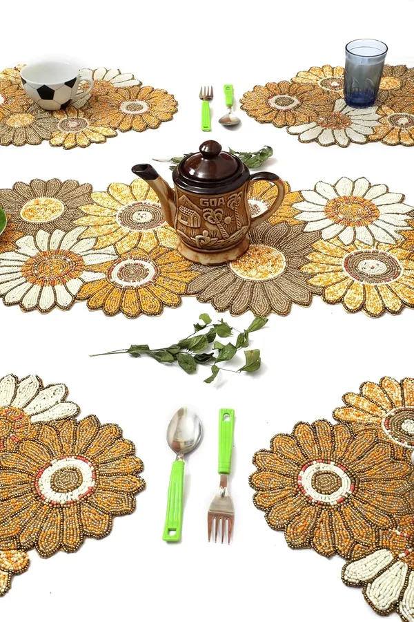 Multicolor_Awesome_Best_Export_Quality_Jacquard_Cotton_Dining_Table_Mats_5_Pieces_With_Runner_-_Set_Of_5_(Mats-_14"_X_12"_And_Table_Runner-_36"_X_13")