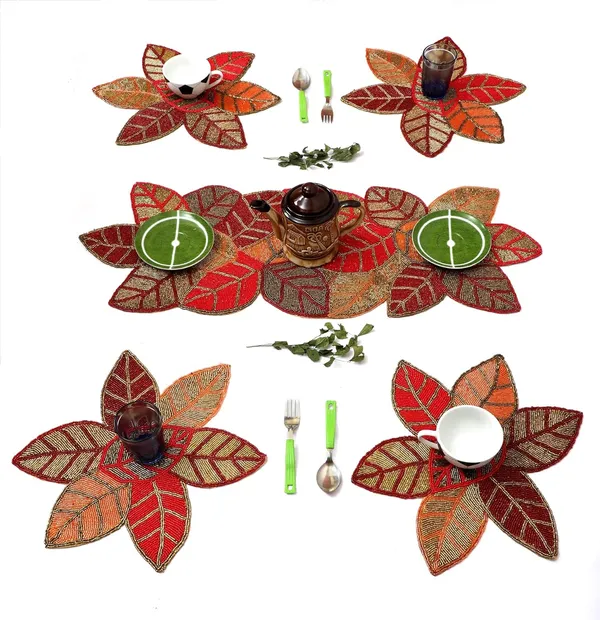 Multicolor_Awesome_Best_Export_Quality_Jacquard_Cotton_Dining_Table_Mats_5_Pieces_With_Runner_-_Set_Of_5_(Mats-_14"_X_12"_And_Table_Runner-_36"_X_13",)