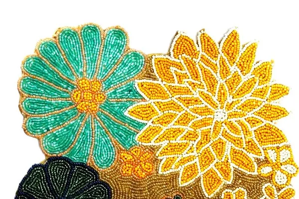 Multicolor_Poleyster_Placemats,_Beaded_Design,14_Inch_Yellow_Multicolor_Flower_Pattern,_Best_For_Bed-Side_Table/Center_Table,_Dining_Table/Shelves