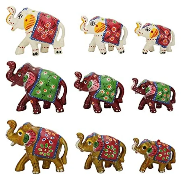 Gold_Handcrafted_Set_Of_9_Showpiece_Elephants_(20X10Cm,_15X_8Cm,14X_8Cm)_For_Birthday,Occasional_&Thanksgiving_Parties_For_Decoration_(20X10Cm,15X_8Cm,14X_8_Cm)