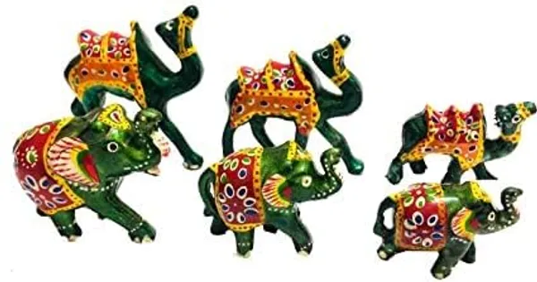 Multicolor_Set_Of_6_Handcrafted_Showpiece_Elephant/Camel()_For_Office,_Home,_And_Gift_Purpose_Birthday,_Occasional_Nd_Thanksgiving_Party_(20X10Cm,_15X_8Cm,_14X_8_Cm)