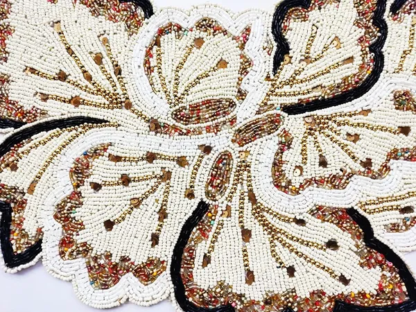 Firozi_Poleyster_Placemats,_Beaded_Design,14_Inch_Beige_Golden_Emb._Pattern,_Best_For_Bed-Side_Table/Center_Table,_Dining_Table/Shelves