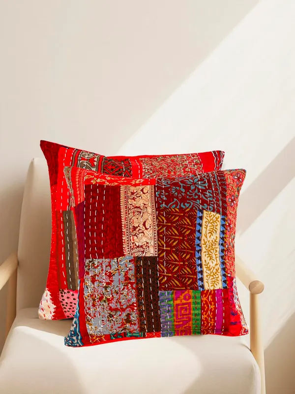 Multi_Kantha_Embroidery_Silk_Cushion_Nd_Pillow_Covers_(16_X16_Inch)_For_Sofa_Bedroom_Bedroom,_Living_Room,_Office_(Multicolor,_Red)_Pack_Of_2