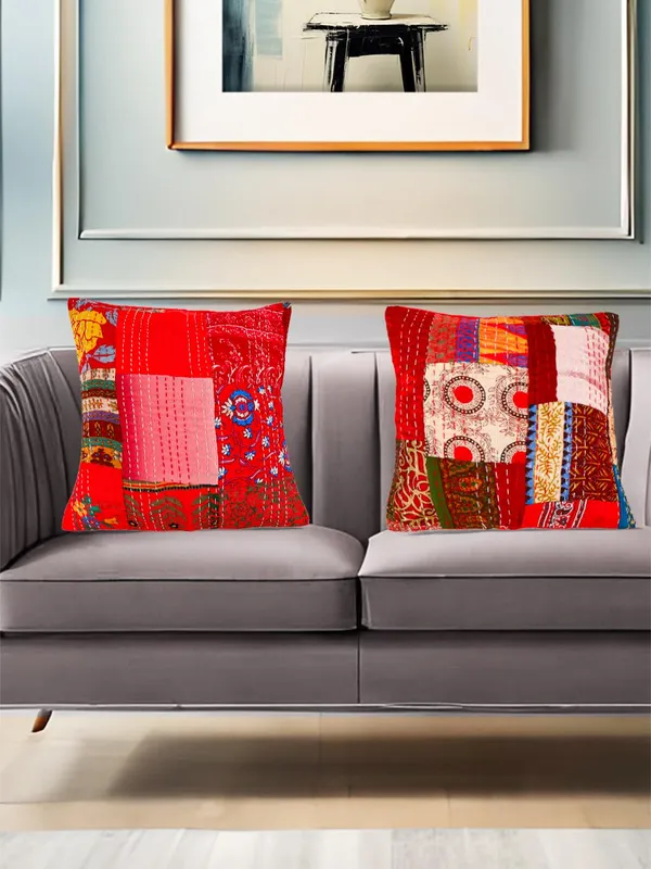 Multi_Kantha_Embroidery_Silk_Cushion_Nd_Pillow_Covers_(16_X16_Inch)_For_Sofa_Bedroom_Bedroom,_Living_Room,_Office_(Multicolor,_Red)_Pack_Of_2