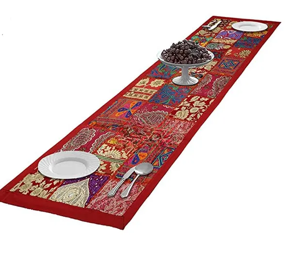 Orange_Table_Runner_For_6_Seater_Dining_Table_Cotton_Beaded_Antique_Handmade_Rajasthani_Patchwork_Embroidered,_Home_Decor_&_Eating_Areas_At_Party_And_Wedding_16_X_72_Inches_(Pink)