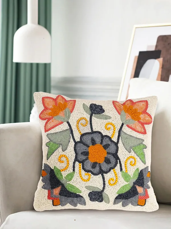 Multicolor_Printed_100%_Beaded_Cushion_Covers_Cushion_Case_Pillowcases_Multi_Leaf_16X16_Inches_(40X40_Cms)_Throw_Pillow_Sham_Floral_Cushion_Covers_For_Sofa_Couch_Bed_Chair_Pack_Of_1