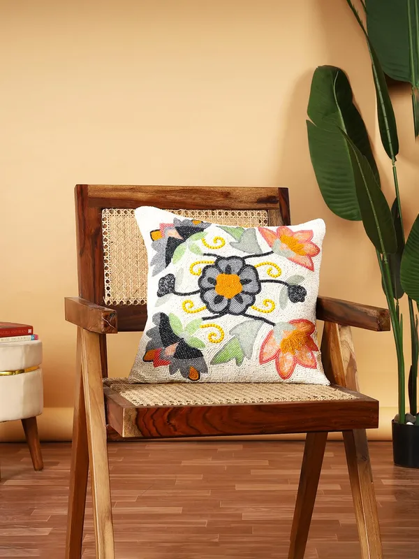 Multicolor_Printed_100%_Beaded_Cushion_Covers_Cushion_Case_Pillowcases_Multi_Leaf_16X16_Inches_(40X40_Cms)_Throw_Pillow_Sham_Floral_Cushion_Covers_For_Sofa_Couch_Bed_Chair_Pack_Of_1