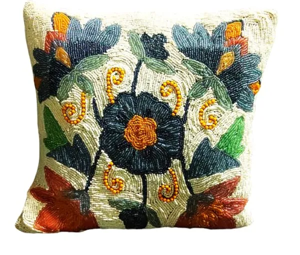 Multicolor_Printed_100%_Beaded_Cushion_Covers_Cushion_Case_Pillowcases_Multi_Leaf_16X16_Inches_(40X40_Cms)_Throw_Pillow_Sham_Floral_Cushion_Covers_For_Sofa_Couch_Bed_Chair_Pack_Of_1